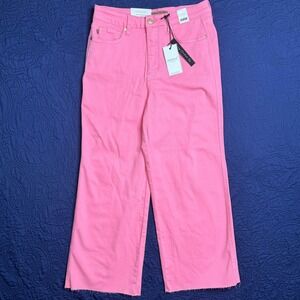Judy Blue High Waist Pink Cropped Jeans Raw Hem Size 7 28 Wide Leg. Valentine